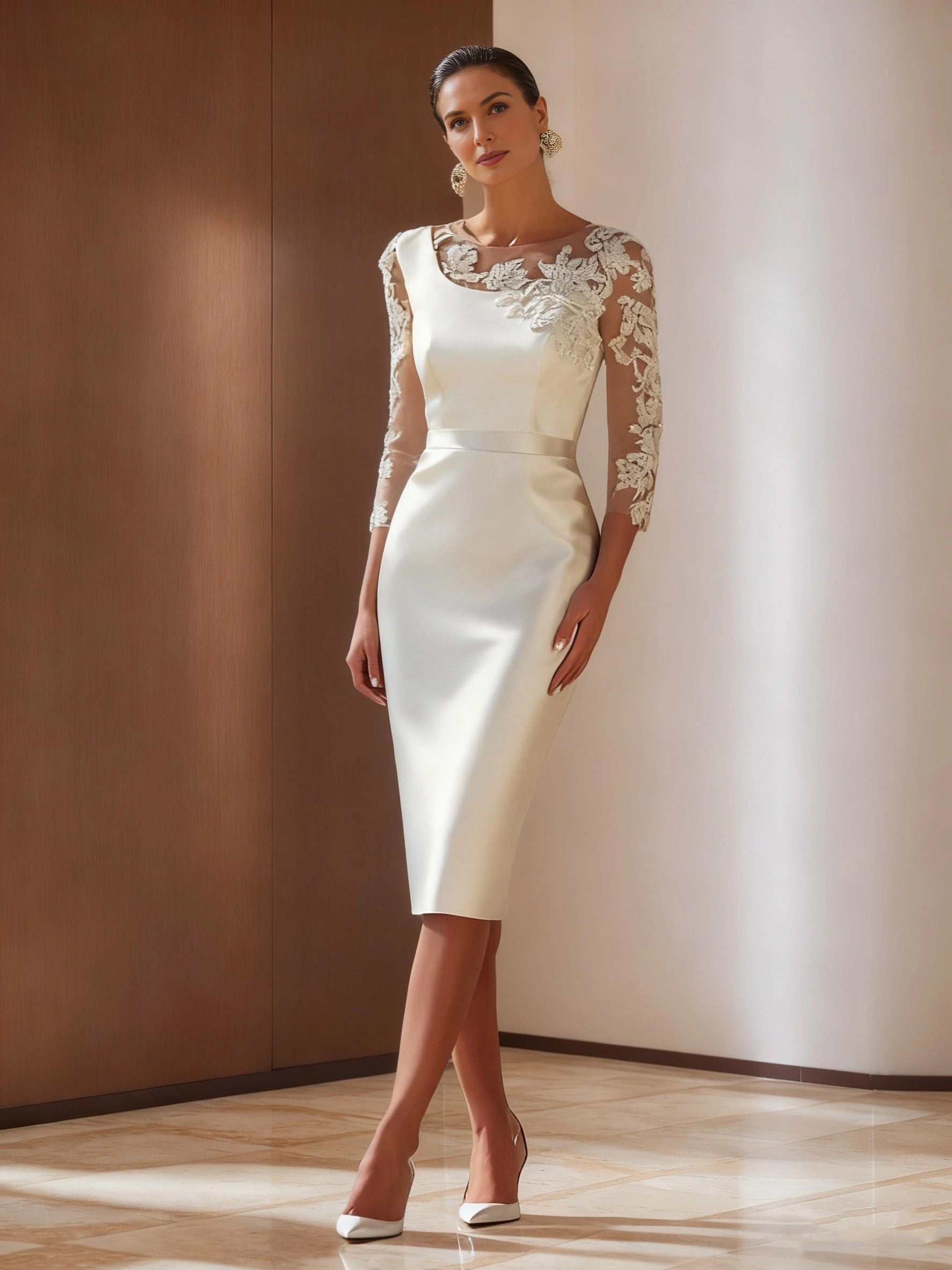 Vedress plum satin mother of the bride dress,lapel v neck,3/4 sleeves,beaded shoulder,pockets