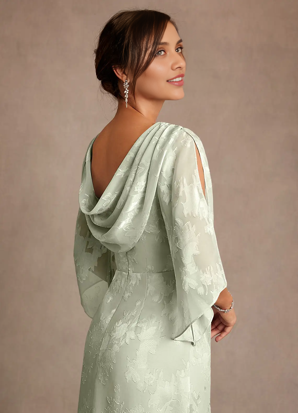 Sophisticated Bateau Neck Jacquard Floor-length Mother of the Bride Dress Cowl-back Ruched Evening Gown