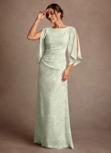 Sophisticated Bateau Neck Jacquard Floor-length Mother of the Bride Dress Cowl-back Ruched Evening Gown