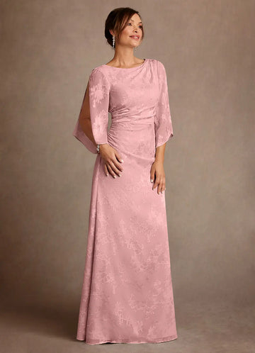 Sophisticated Bateau Neck Jacquard Floor-length Mother of the Bride Dress Cowl-back Ruched Evening Gown