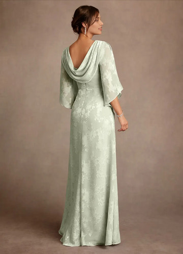 Sophisticated Bateau Neck Jacquard Floor-length Mother of the Bride Dress Cowl-back Ruched Evening Gown