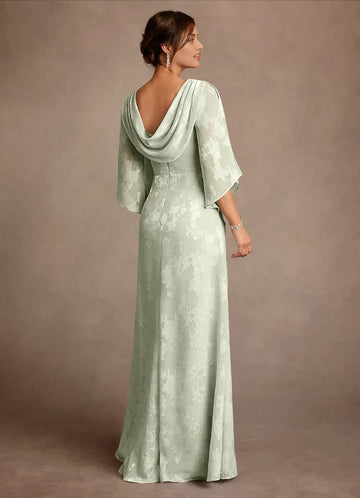 Sophisticated Bateau Neck Jacquard Floor-length Mother of the Bride Dress Cowl-back Ruched Evening Gown