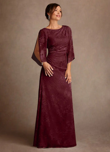 Sophisticated Bateau Neck Jacquard Floor-length Mother of the Bride Dress Cowl-back Ruched Evening Gown