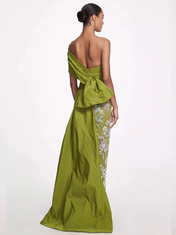 Sophisticated Column One-Shoulder Sleeveless Embroidered Floor-Length Statement Bow Evening Gown