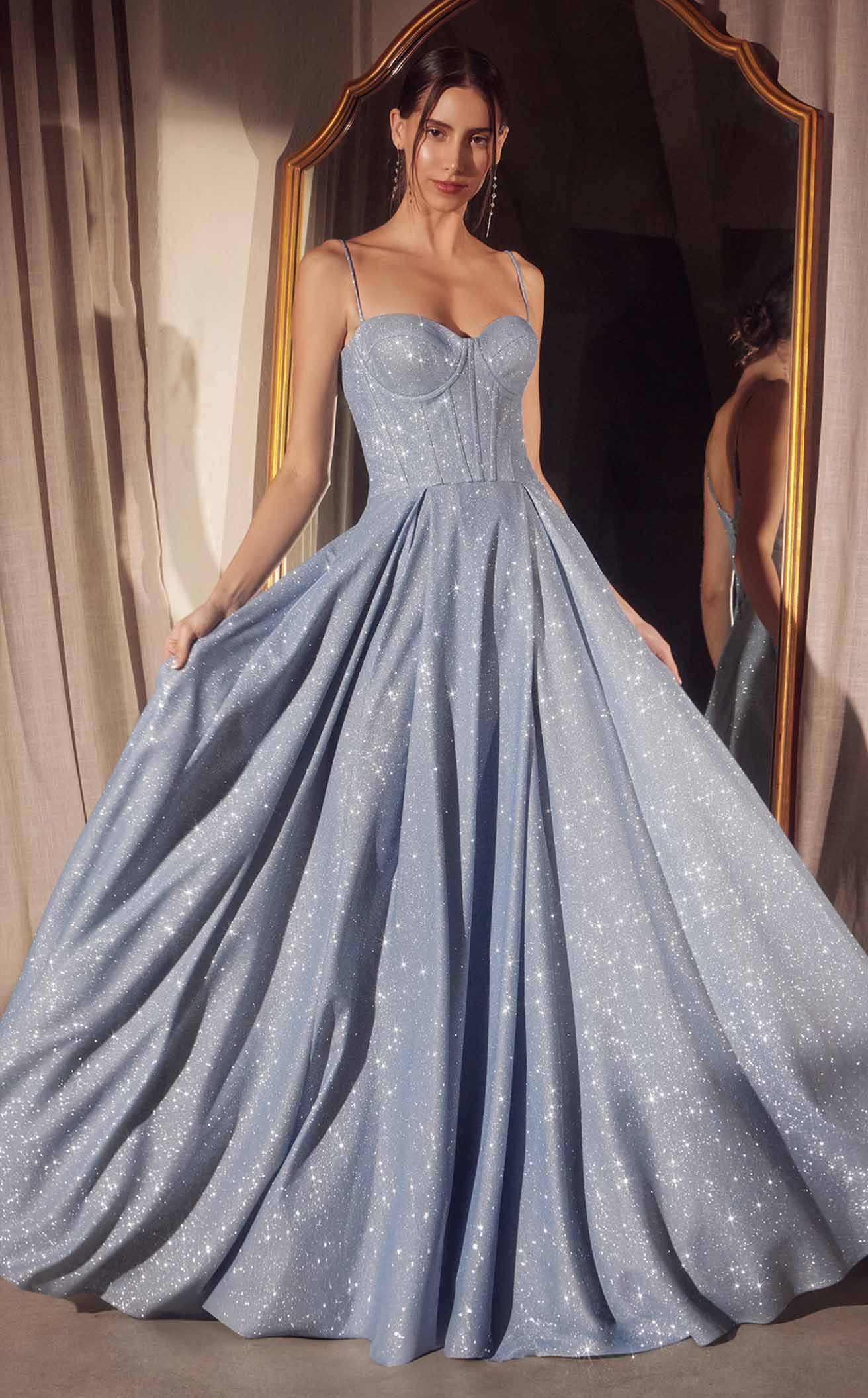Sparkly A‑Line Sweetheart Spaghetti‑Strap Lace‑Up‑Back Long Prom Gown
