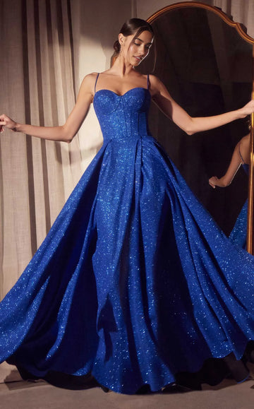 Sparkly A‑Line Sweetheart Spaghetti‑Strap Lace‑Up‑Back Long Prom Gown