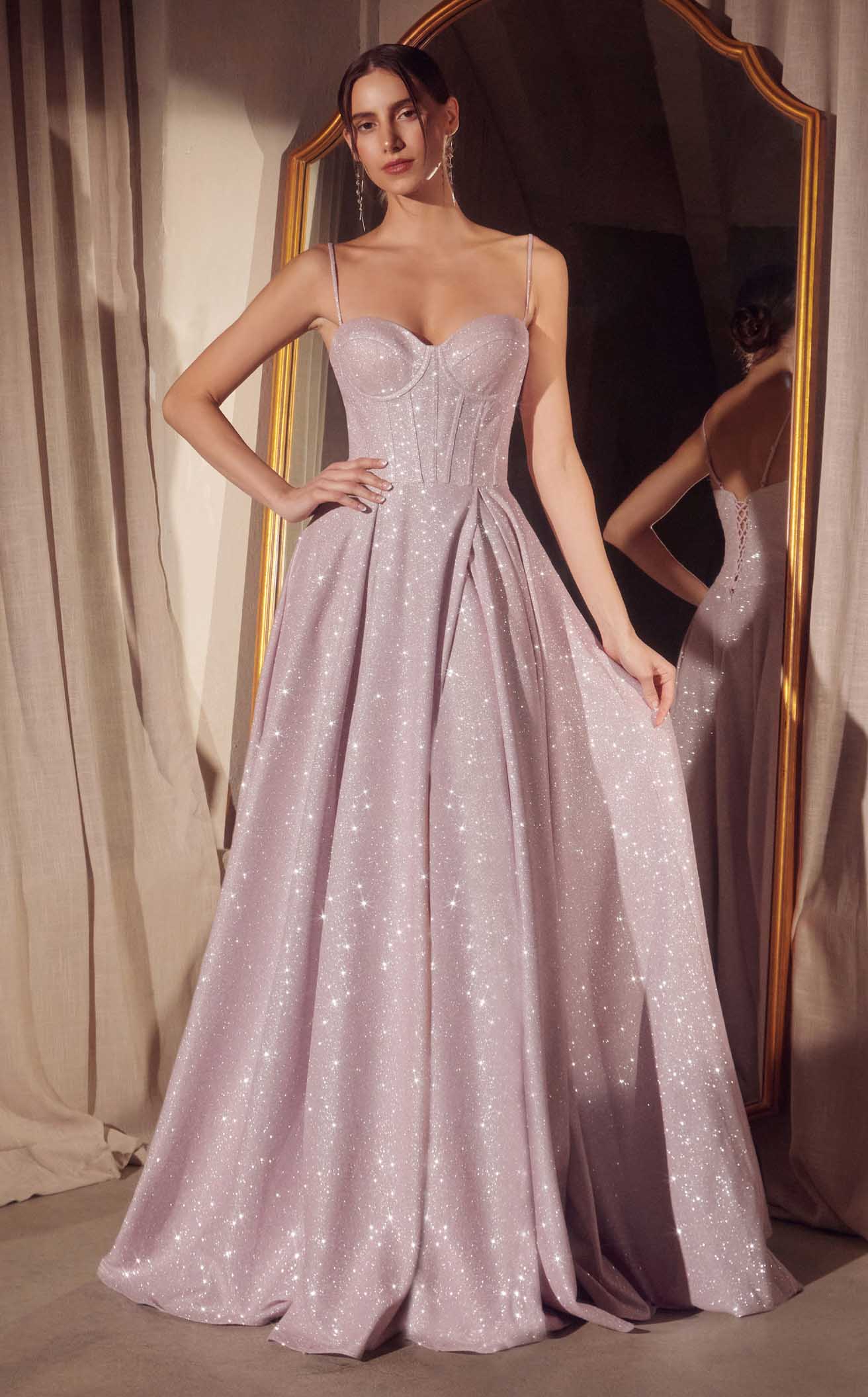 Sparkly A‑Line Sweetheart Spaghetti‑Strap Lace‑Up‑Back Long Prom Gown