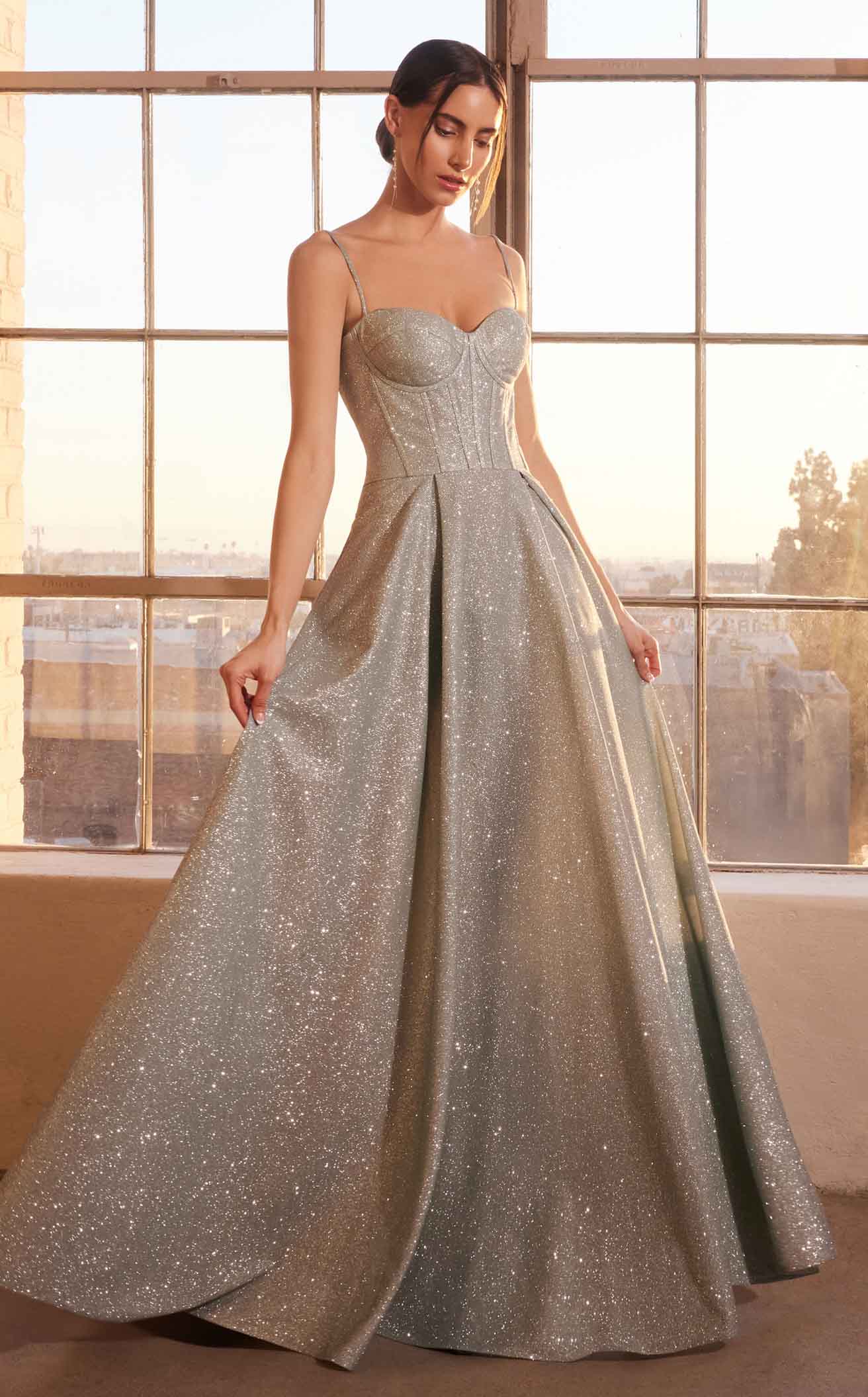 Sparkly A‑Line Sweetheart Spaghetti‑Strap Lace‑Up‑Back Long Prom Gown