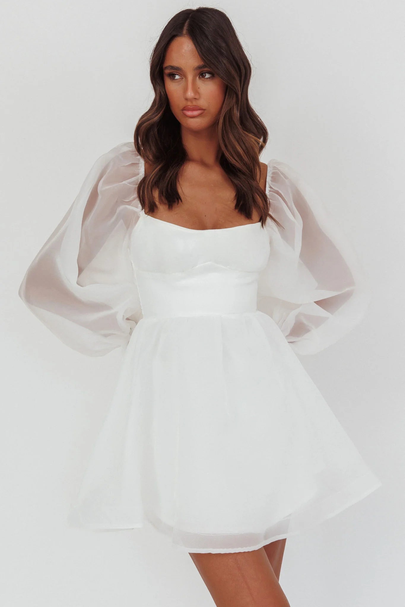 Square Neck A-line Puff Sleeve Organza Mini Homecoming Dress
