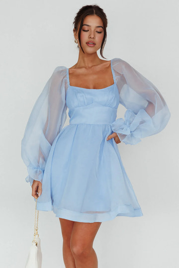 Square Neck A-line Puff Sleeve Organza Mini Homecoming Dress