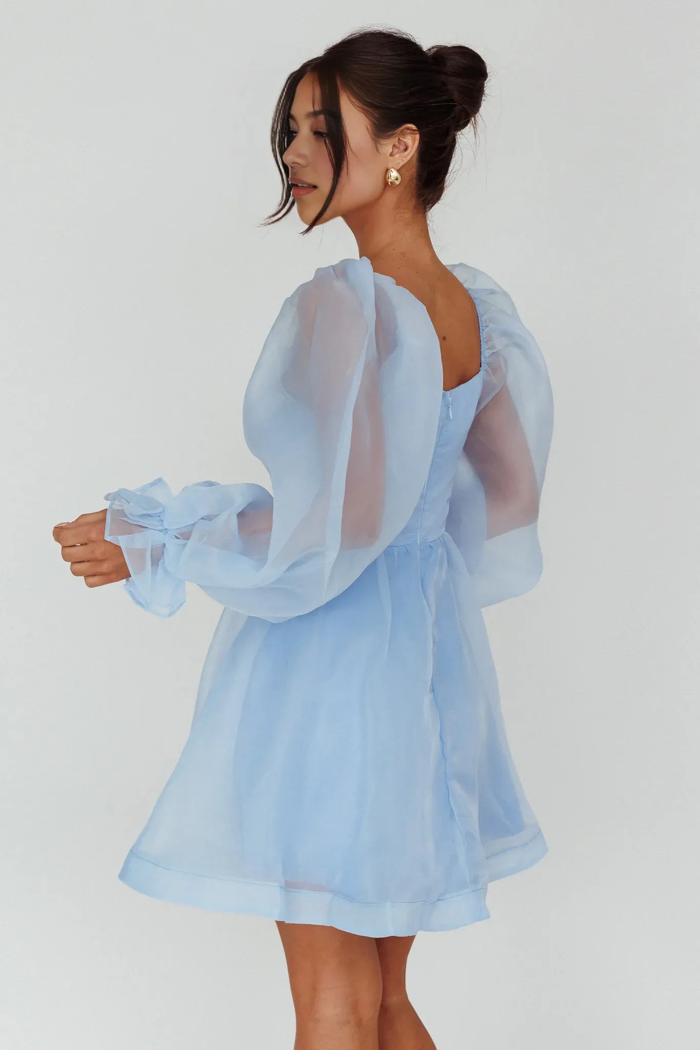Square Neck A-line Puff Sleeve Organza Mini Homecoming Dress