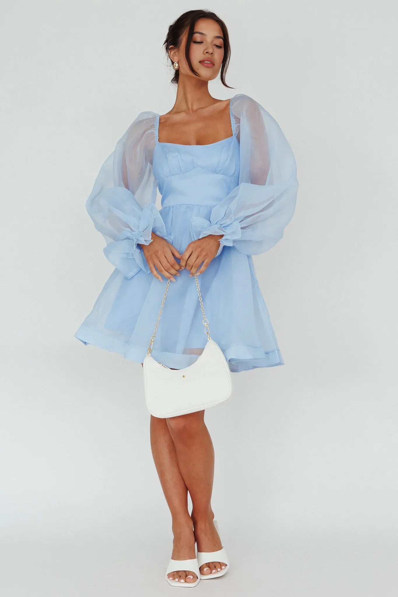 Square Neck A-line Puff Sleeve Organza Mini Homecoming Dress