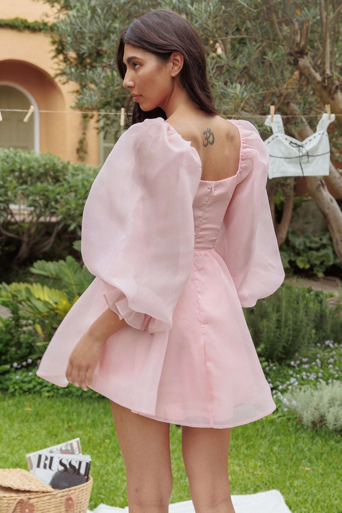 Square Neck A-line Puff Sleeve Organza Mini Homecoming Dress