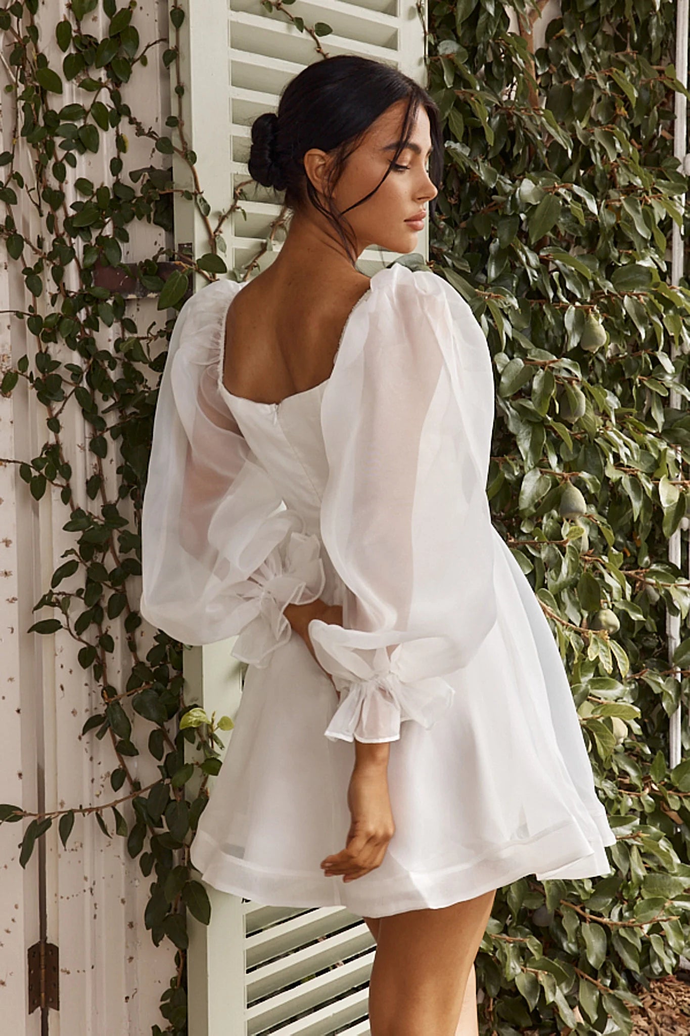 Square Neck A-line Puff Sleeve Organza Mini Homecoming Dress
