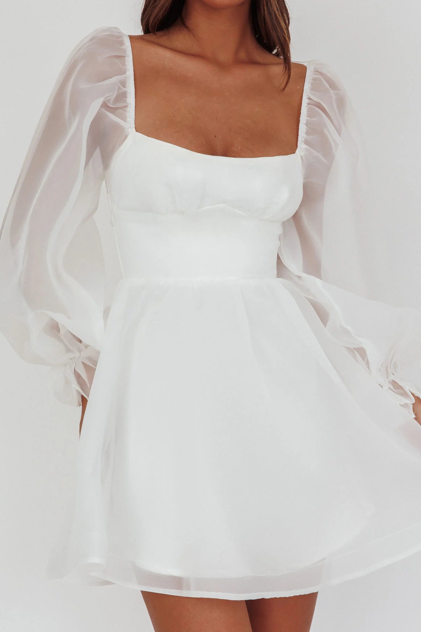Square Neck A-line Puff Sleeve Organza Mini Homecoming Dress