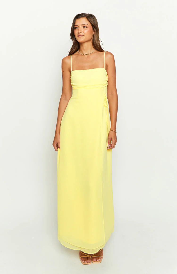 Elegant Sheath Square Neck Spaghetti Strap Tie Side Maxi Evening Dress