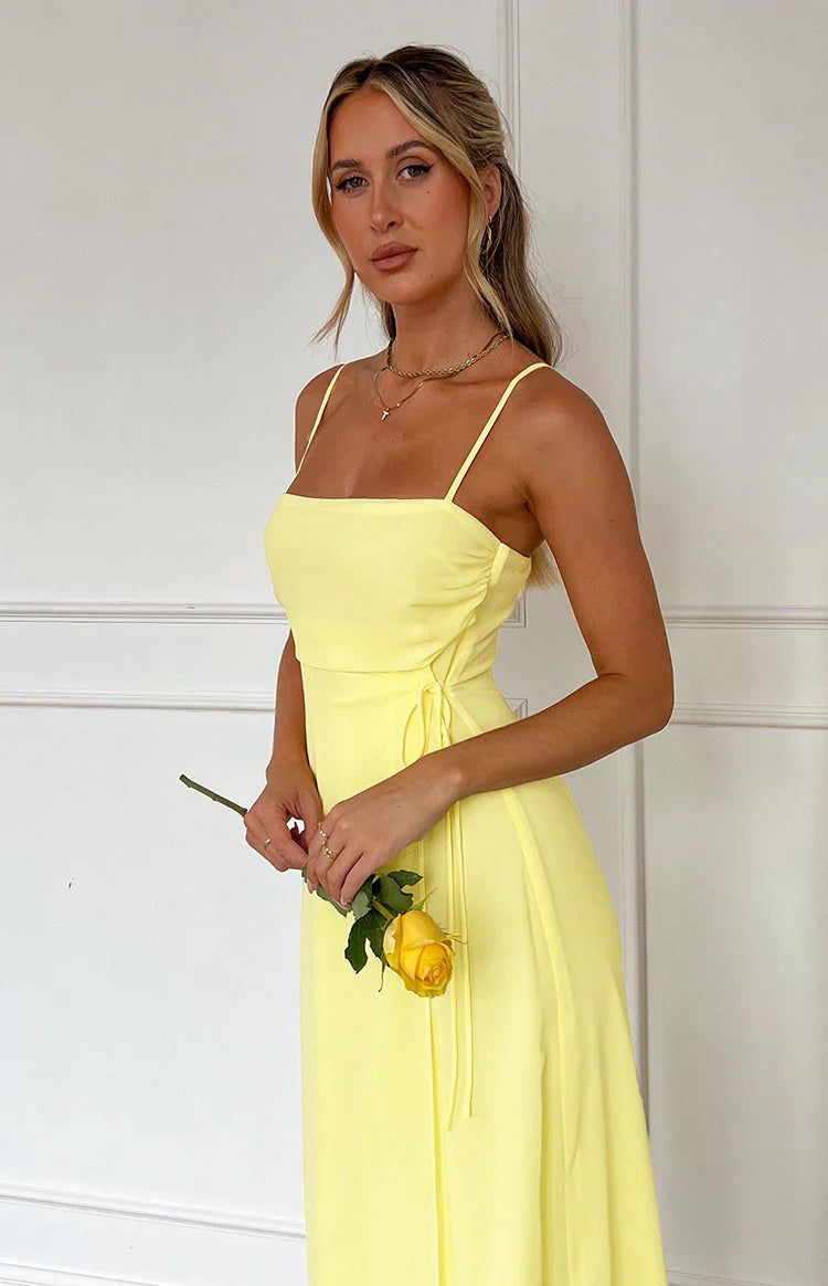 Elegant Sheath Square Neck Spaghetti Strap Tie Side Maxi Evening Dress