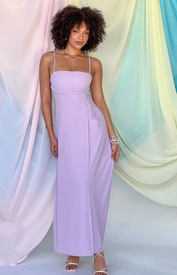Elegant Sheath Square Neck Spaghetti Strap Tie Side Maxi Evening Dress