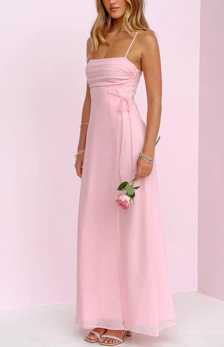 Elegant Sheath Square Neck Spaghetti Strap Tie Side Maxi Evening Dress