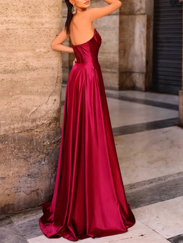 Glamurosos vestidos de gala sin tirantes corte A con cuentas de satén para fiesta de graduación