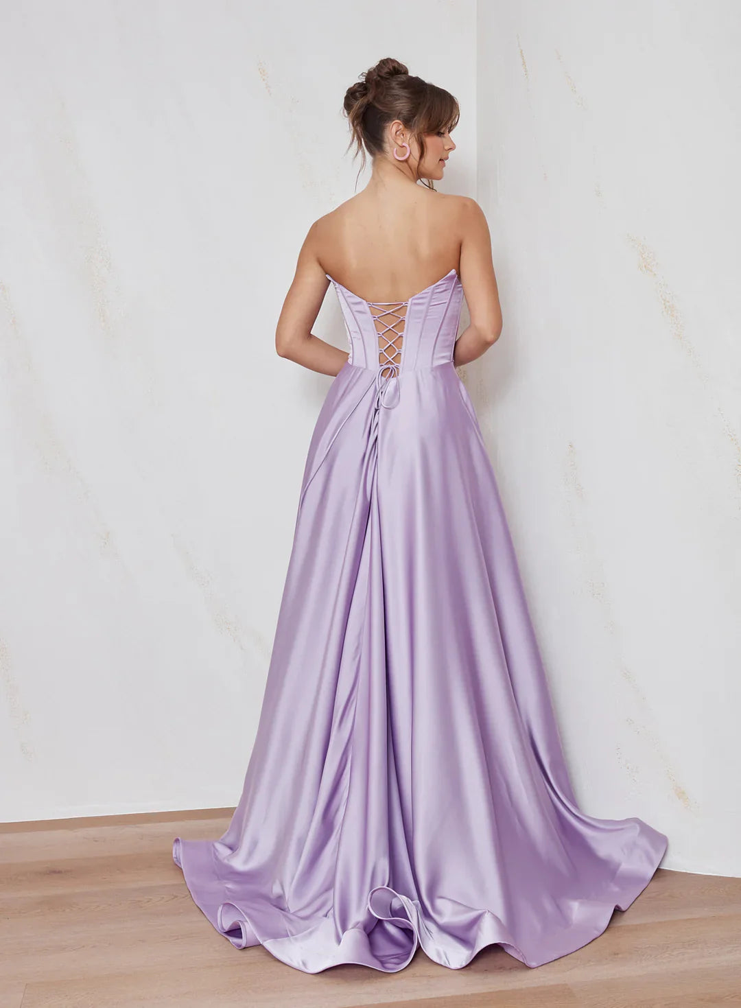 Vestido de Noche Formal Maxi de Satén con Corsé sin Tirantes y Corte en A Elegante