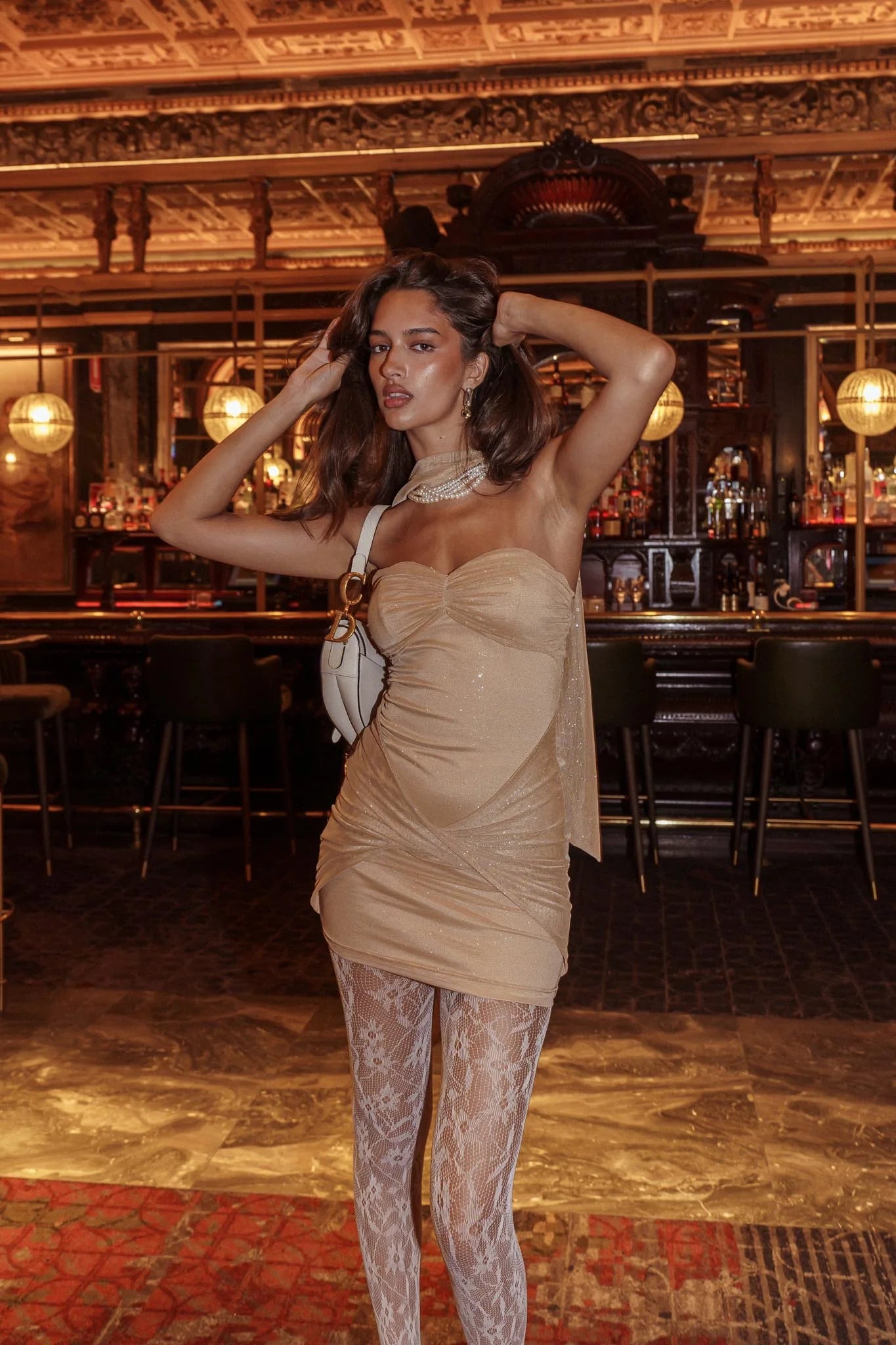 Vestido bodycon de malla brillante sin tirantes, minivestido ajustado de regreso a casa, vestido de cóctel fruncido