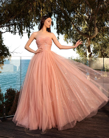 Glamoroso vestido de gala de tul con purpurina, escote palabra de honor y corte en A para fiesta de graduación