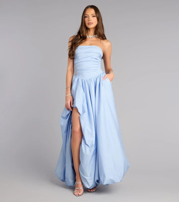 A-Line Strapless Lace-Up Bubble Hem Formal Prom Dress With Hight Slit