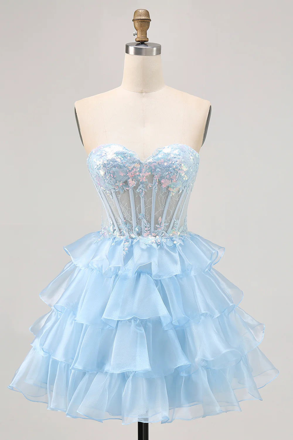 Strapless Sweetheart Tiered Corset Lace Homecoming Dress
