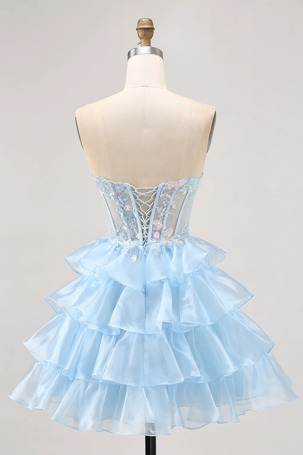 Strapless Sweetheart Tiered Corset Lace Homecoming Dress