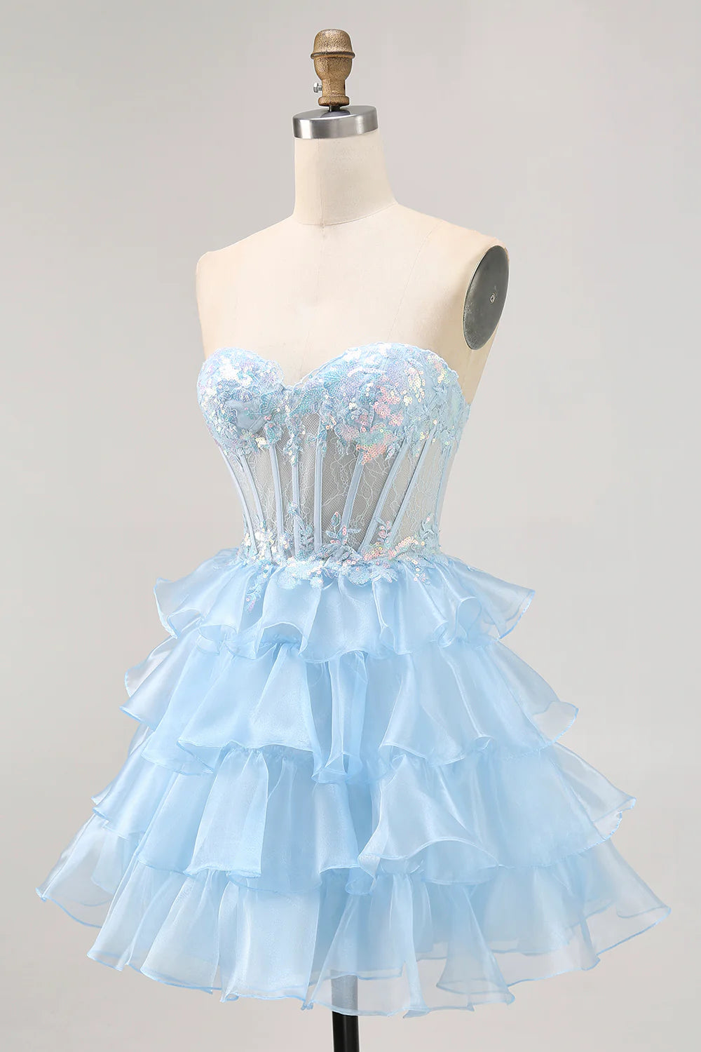 Strapless Sweetheart Tiered Corset Lace Homecoming Dress
