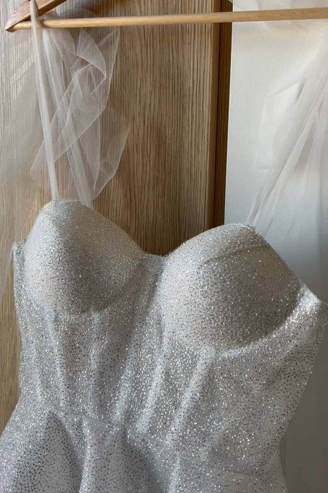 A-Line Sweetheart Neck Bow Corset Glitter Homecoming Dress