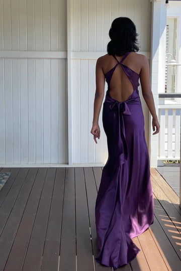 Sophisticated Sheath V Neck Sleeveless Bow Back Floor Length Bridesmaid Dress