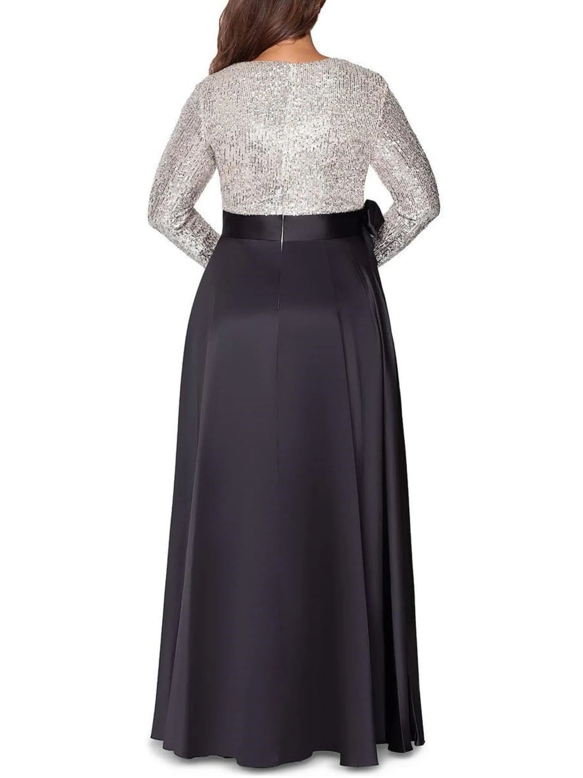 Vestidos de Noche Formales de Corte A con Cuello en V, Lentejuelas, Manga Larga y Bolsillos hasta el Suelo
