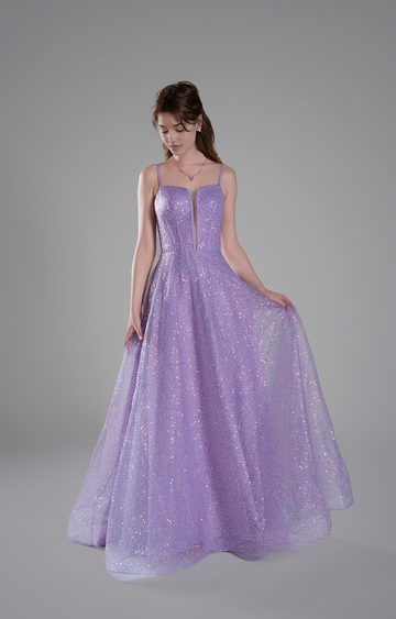 Vestidos de fiesta largos hasta el suelo con tirantes finos, escote corazón, espalda descubierta y purpurina en corte A