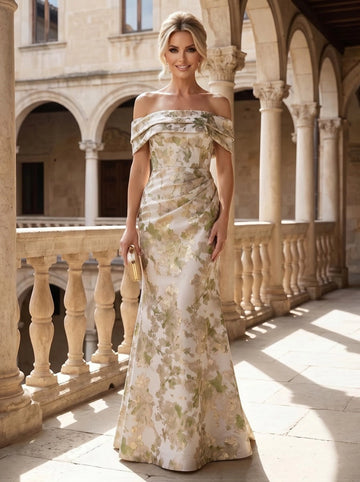 Vedress floral jacquard off the shoulder mermaid mother of bride gown front view