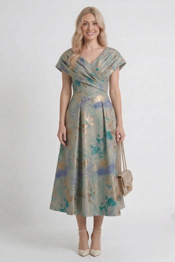 Vedress jacquard off shoulder sheath maxi wedding guest dress front view