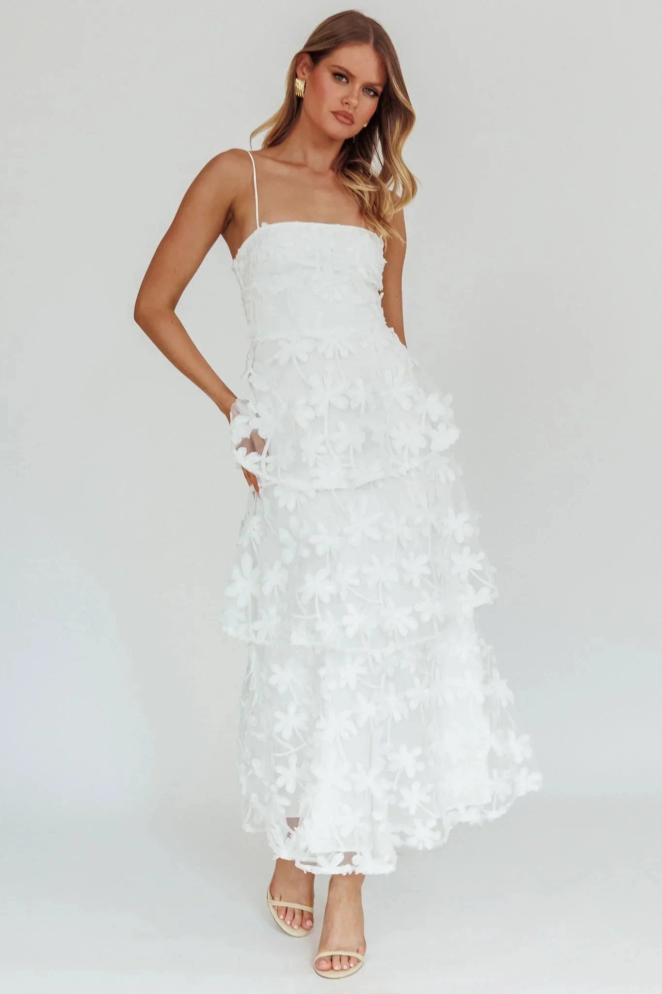 Romantic A-Line Square Neck Sleeveless Classic Back Maxi Wedding Guest Dress