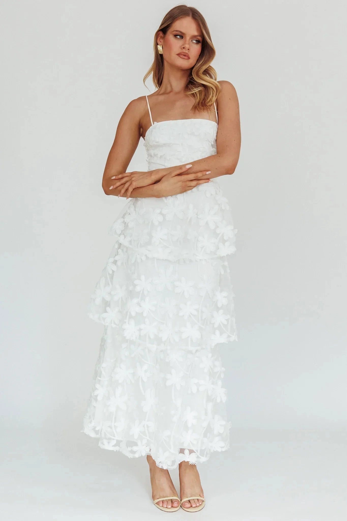 Romantic A-Line Square Neck Sleeveless Classic Back Maxi Wedding Guest Dress