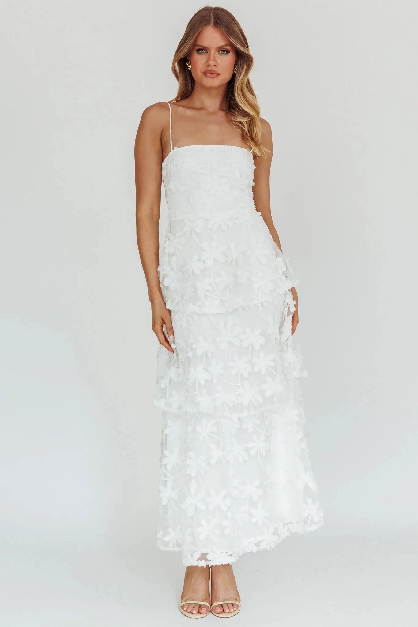 Romantic A-Line Square Neck Sleeveless Classic Back Maxi Wedding Guest Dress