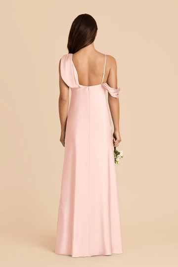Asymmetric Off-the-Shoulder Cowl Neck Satin Mermaid Bridesmaid Maxi Dress