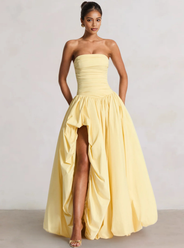 A-Line Ball Gown Strapless Ruched Side Split With Pleats&Back Lace-Up Wedding Guest Dresses