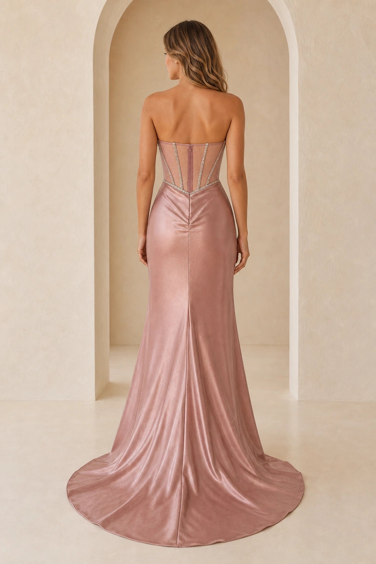 Glamorous Mermaid Strapless Sleeveless Zipper Sweep Train Prom Dress