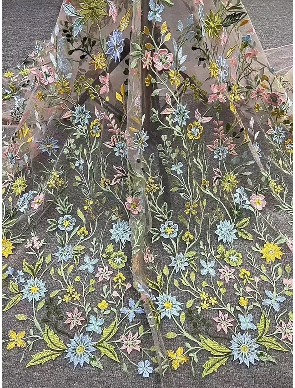 V-Neck 3/4 Sleeve Floral Embroidered Tulle Ankle-Length Mother of the Bride Evening Dress